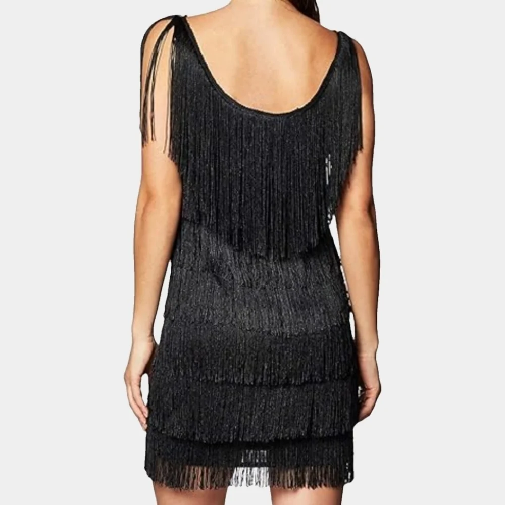 California Costumes Black Fringe Layered 1920's Flapper Dress Size L (Adult) - Picture 1 of 16
